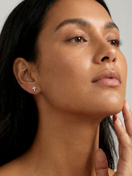 Women's 18k Gold Pavé Cross Stud Earrings, 4 of 4