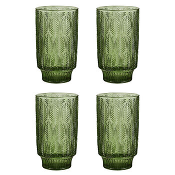 Set Of Four Green Leaf Patterned Highball Glasses, 2 of 7