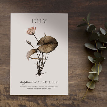 Birth Flower Wall Print 'Water Lily' For July, 3 of 9