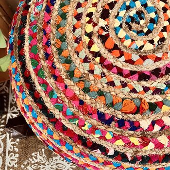 Rainbow Bohemian Chindi Footstool Pouffe, 5 of 7