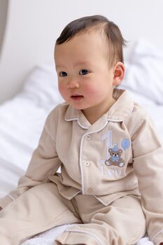 Personalised Bear Embroidered Birthday Pyjamas Choice Of Colours And Age One To Eight Available, 11 of 12