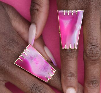 Fuchsia Agate 'Determination' Gemstone Gold Plated Ring, 9 of 10