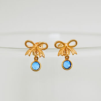 Bow Birthstone Earrings Gold Plated, 6 of 11