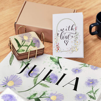 Milestone Birth Flower Tea Towel And Coaster Gift Set, 6 of 12