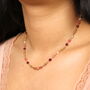 Semi Precious Pink Stone And Heart Beaded Necklace In Gold Plating, thumbnail 3 of 6