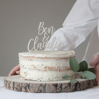 Personalised Minimal Wooden Wedding Cake Topper, 3 of 5