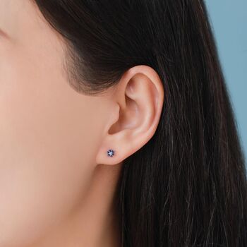 Tiny Sapphire Blue Cz Flower Internally Threaded Flat Back Earrings In Sterling Silver, 2 of 10
