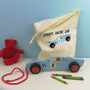 Personalised Wooden Pull Along Blue Racing Car, thumbnail 1 of 5