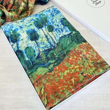 August Birth Flower Poppy Field By Van Gogh Cotton Blend Scarf, 3 of 7