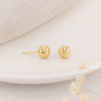 9ct Yellow Gold Diamond Cut Micro Ball Stud Earrings – 4mm, 3 of 8