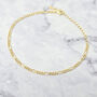 Gold Plated Everyday Figaro Chain Stacking Bracelet, thumbnail 1 of 4