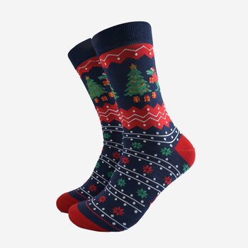 Men's Bamboo Socks T Rex Christmas Tree Navy, 2 of 5