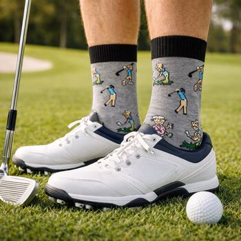 Golf Themed Mens Socks With Personalised Label Sleeve, 3 of 4