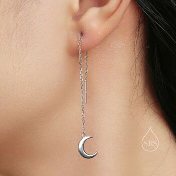 Sterling Silver Crescent Moon Dangle Threaders Earrings, 4 of 10