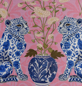 Chinoiserie Leopard Twins On Pink Lampshade, 4 of 5