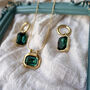Emerald Gold Necklace Earring Set Personalised Pouch, thumbnail 1 of 7