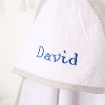 Personalised Baby Hooded Towel With Mink Trim, 8 of 8
