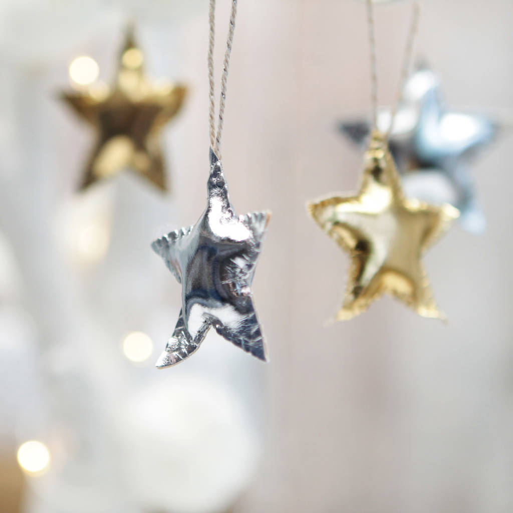 4x Gold And Silver Foil Star Christmas Tree Decorations