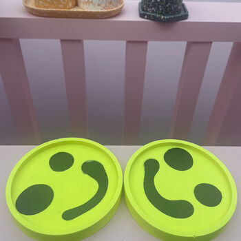 Smiley Face Coasters/ Trays Neon Yellow Set Of Two, 7 of 11
