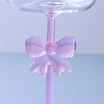 G Decor Blush Bow Handmade Set Of Four Pink Wine Glasses – Delicate Bow Design Stemware, 2 of 3