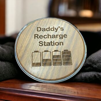 Custom Engraved Walnut Wireless Phone Charger Personalised Fast Charging Dock, 2 of 7