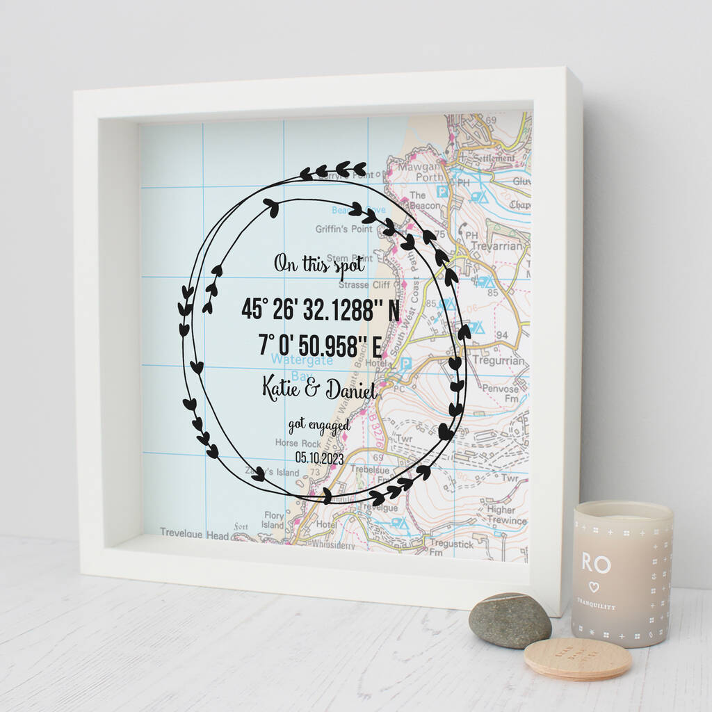 Personalised Engagement Map Print Gift For Couple, 1 of 5