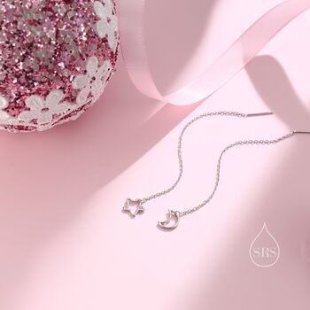 Sterling Silver Asymmetric Star And Moon Ear Threaders, 3 of 10