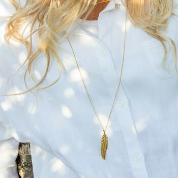 Gold Feather Pendant Necklace, 4 of 7