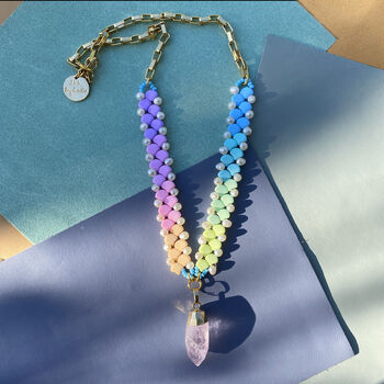 Handmade Pastel Rainbow Rose Quartz Crystal Necklace, 8 of 10