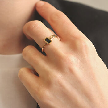 Black Gemstone Ring 18ct Gold Asymmetrical Ring, 3 of 6