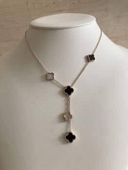 Double Sided Clover Long Necklace Rose Gold White Black, 6 of 7