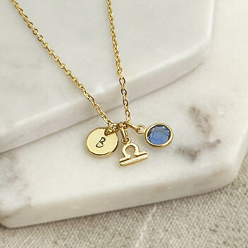 Gold Plated Libra, Initial And Birthstone Necklace, 2 of 6