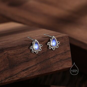 Sterling Silver Droplet Moonstone Crown Stud Earrings, 5 of 11
