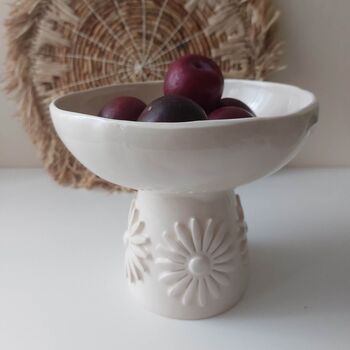 Floral Pedestal Bowl Handmade Pottery, 3 of 6