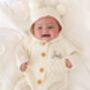 Cream Chunky Knit Personalised Embroidered Long Sleeve Pramsuit With Hood, thumbnail 1 of 9