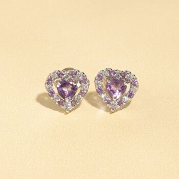 Purple Heart Lavender Amethyst Stud Earrings In Silver And Gold, 6 of 12