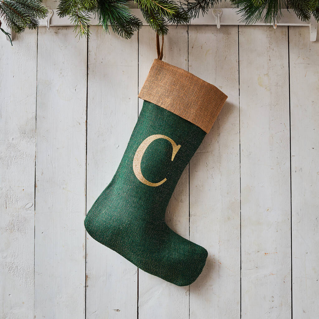 Monogrammed Green Glitter Christmas Stocking By The Handmade Christmas Co.