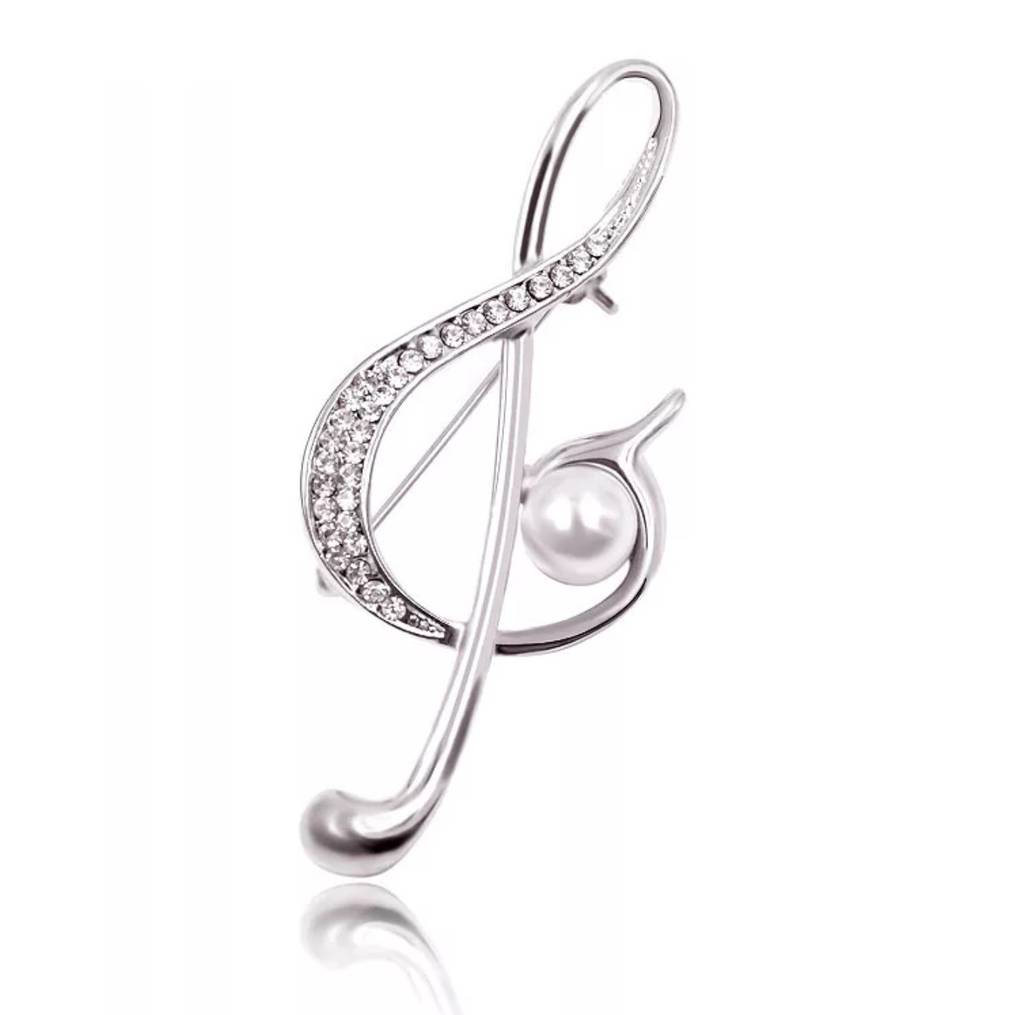 Diamante Treble Clef Musical Pin Brooch