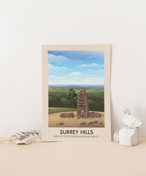 Surrey Hills Aonb Travel Poster Art Print, 3 of 8