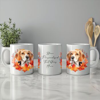 Personalised Dog Mug Beagle In An Autumn Wreath, 2 of 2