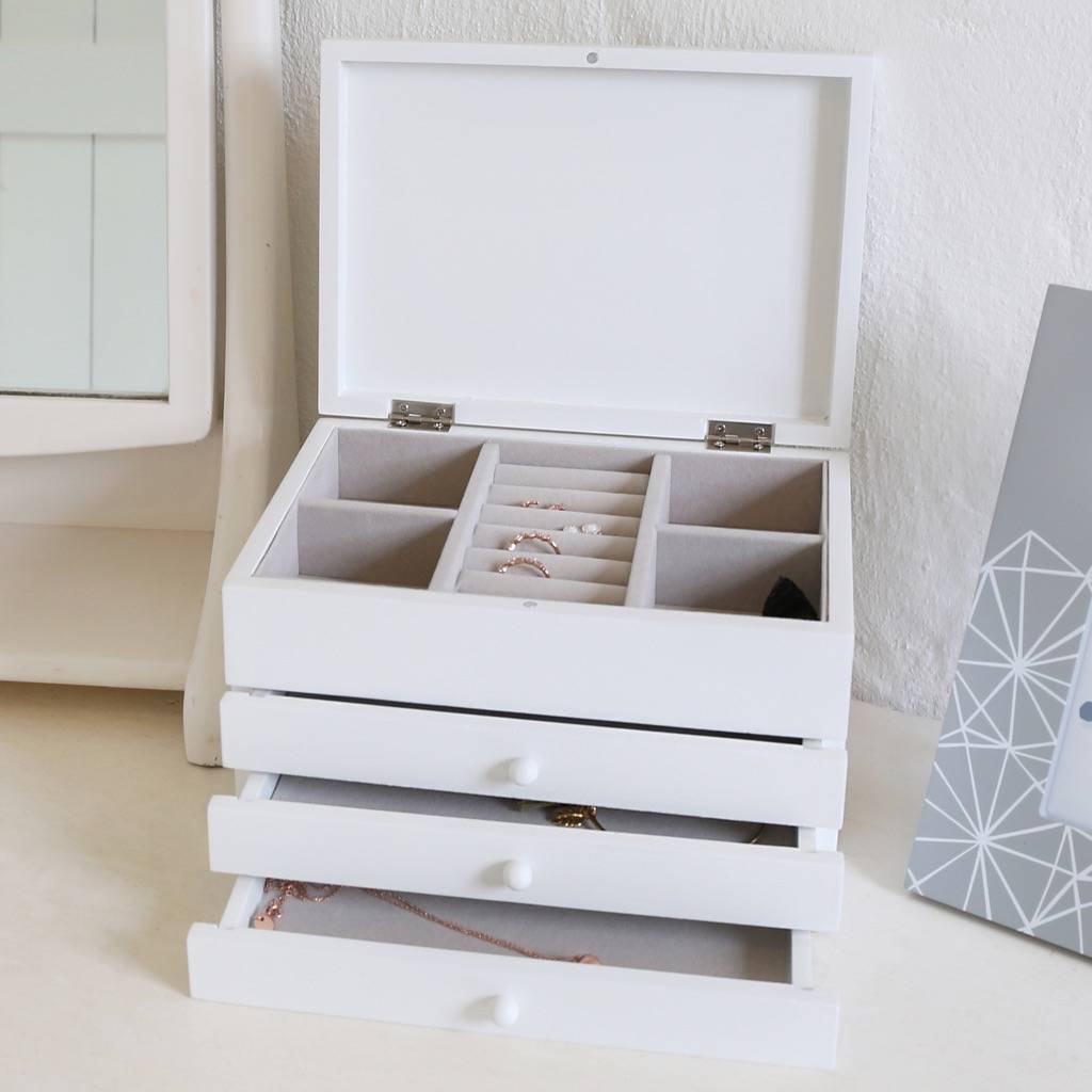 triple drawer jewellery box with lid in white by lisa angel