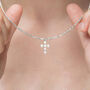 Tiny Genuine Pearl Cross Necklace In Sterling Silver, thumbnail 3 of 11