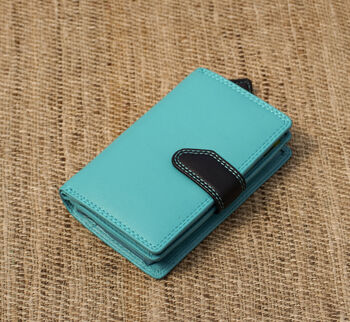 Turquoise Multi Colour Leather Purse Wallet Rfid, 5 of 11