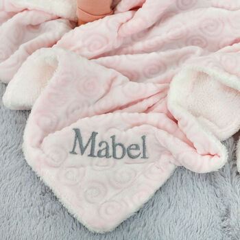 Personalised Pink Sherpa Baby Blanket With Swirls, 2 of 8