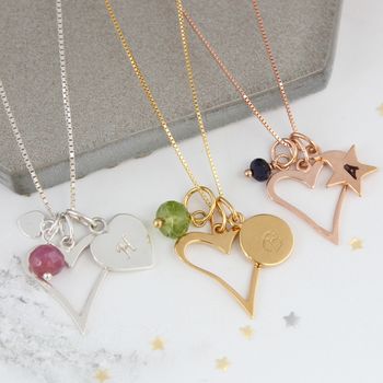 Personalised Open Heart Necklace With Birthstones, 2 of 12