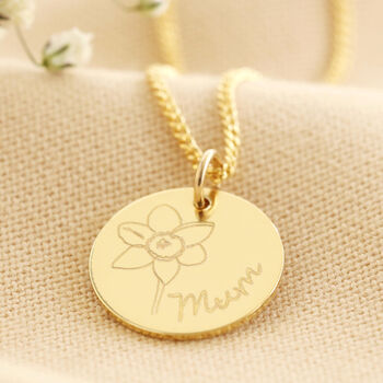 Personalised Engraved Birth Flower Disc Necklace, 3 of 11