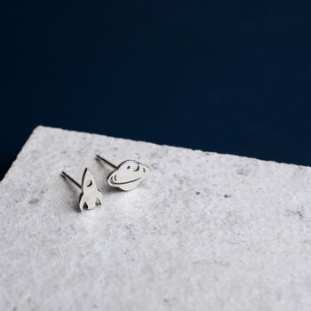 Sterling Silver Rocket And Planet Stud Earrings, 2 of 7