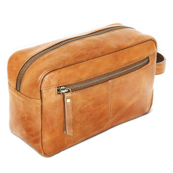 'Stanley' Men's Leather Wash Bag In Tan, 4 of 9
