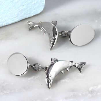 Sterling Silver Leaping Fish Cufflinks, 6 of 6
