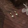 Tiny Aqua Green Opal Star Dangle Stud Earrings, thumbnail 4 of 11